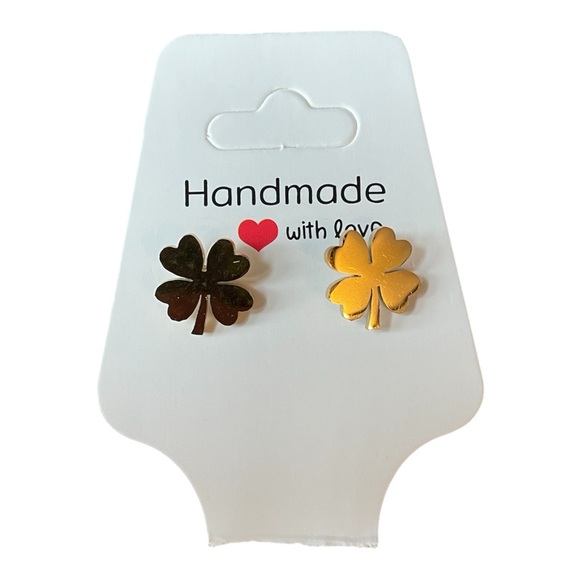 Jewelry - Handmade Four-Leaf Clover Stud Earrings - Gold + Bronze